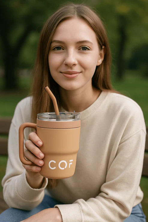 Matte Coffee Mug with Straw